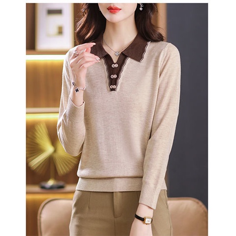 Áo Thun polo Dệt Kim Tay Dài Phong Cách Hàn Quốc Thời Trang Thu Đông Dành Cho Nữ