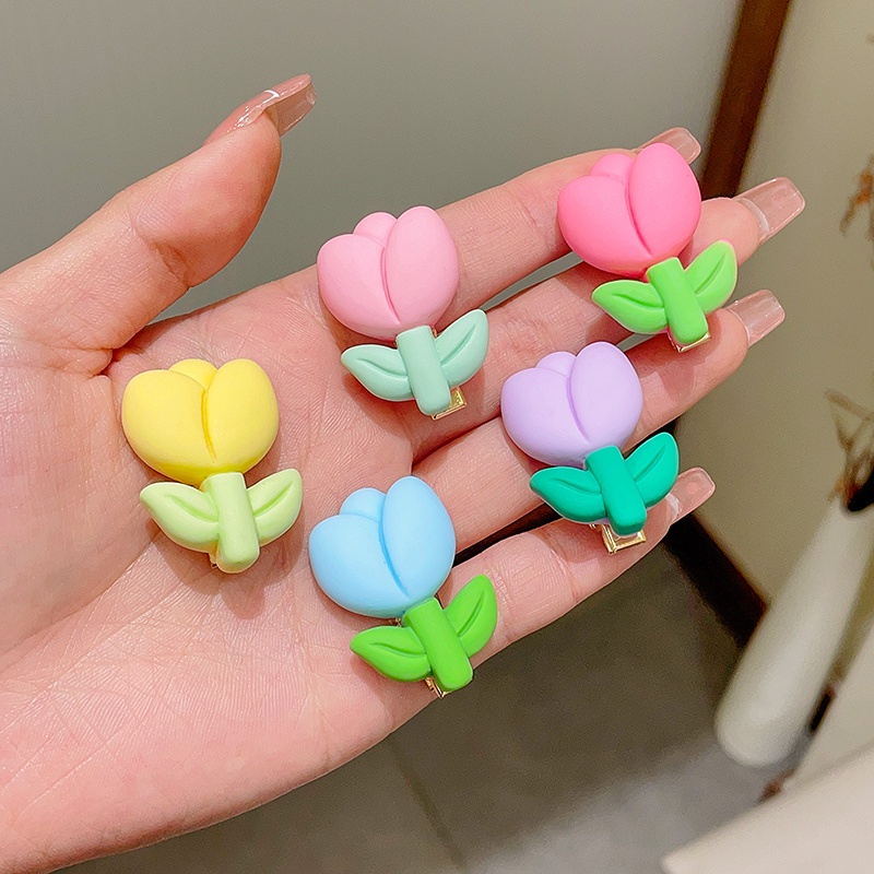 PVN61439 Kẹp tóc mái hoa tulip màu sắc pastel nhẹ nhàng dễ thương