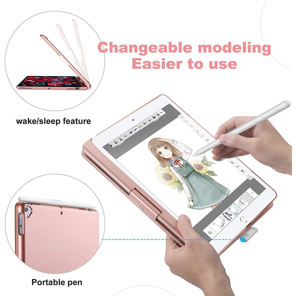 Bao Da Máy Tính Bảng Có Bàn Phím Xoay 360 Độ Cho ipad 9th / 8th / 7th gen 10.2 inch / 7 / mini 61 inch / ipad air 5 / air 4 / air 3 / mini 6