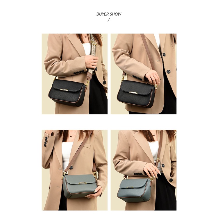 Túi Đeo Chéo Da Thật Dáng Vuông Nhỏ Màu Trơn Đơn Giản Dễ Phối Đồ Thời Trang Cho Bạn Gái