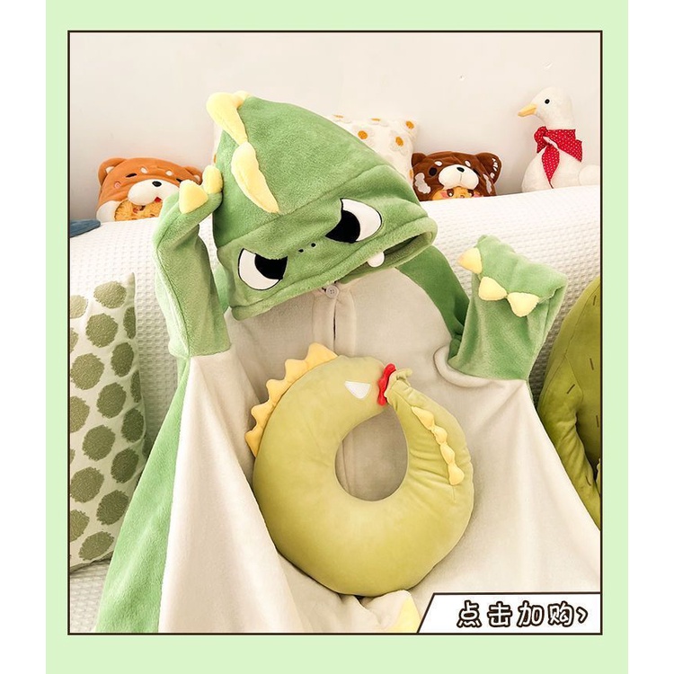 Bộ Đồ Ngủ Lông Cừu San Hô Dày Dặn Hình Cáo Nhỏ Khủng Long Mùa Thu Đông Cho Nữ