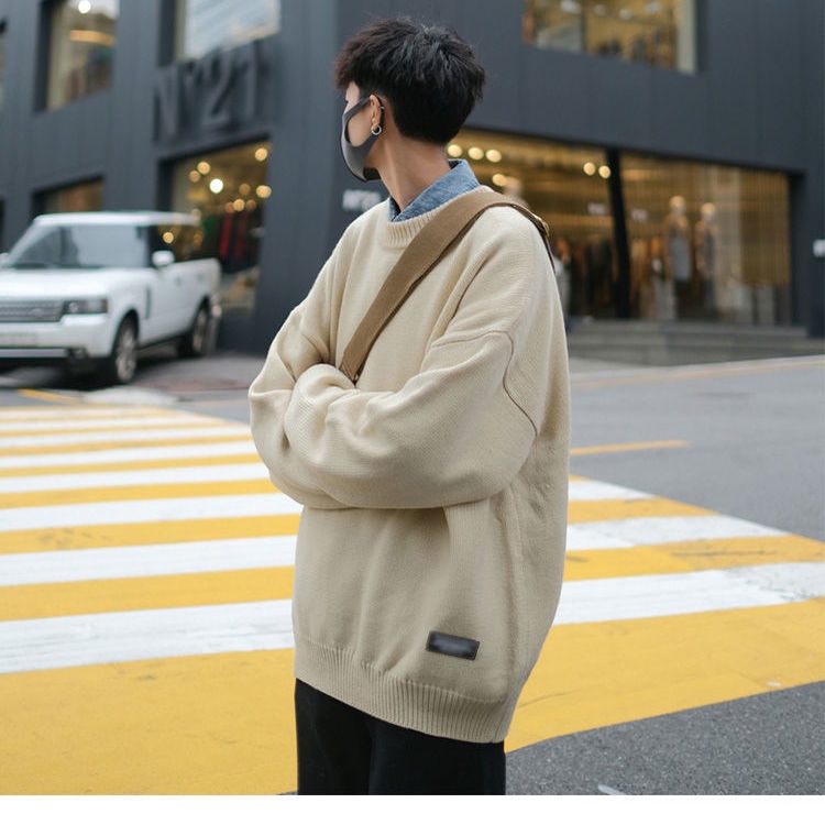 Áo sweater Dệt Kim Dày Dặn Cổ Tròn Dáng Rộng Phong Cách hong kong Thời Trang Thu Đông Cho Nam Và Nữ