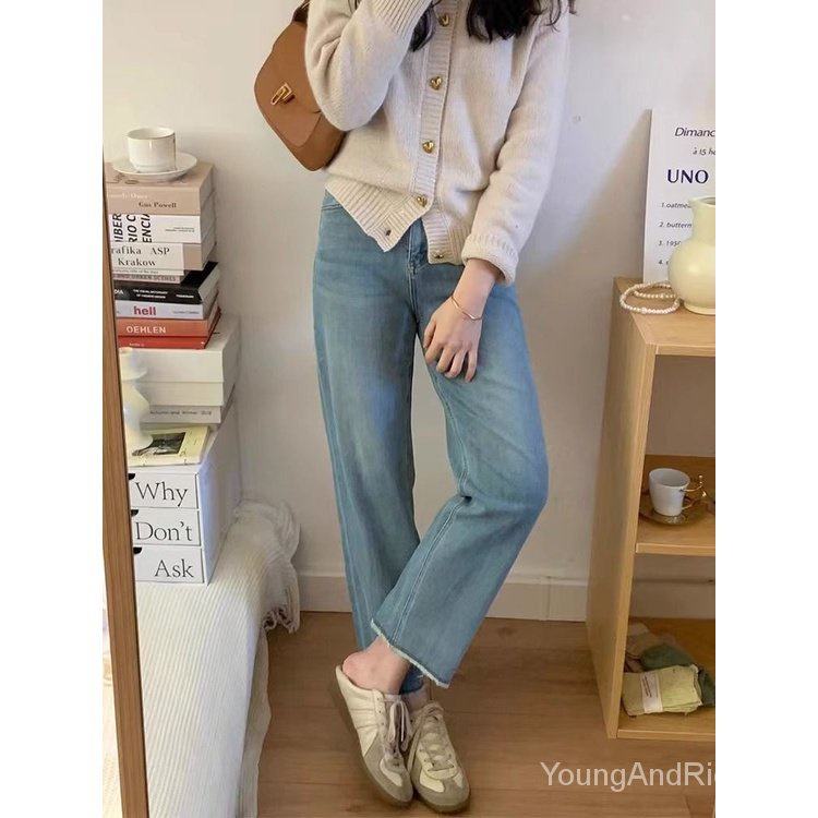 Quần jeans Nữ Dài Lưng Cao Dáng Rộng Thời Trang Cá Tính