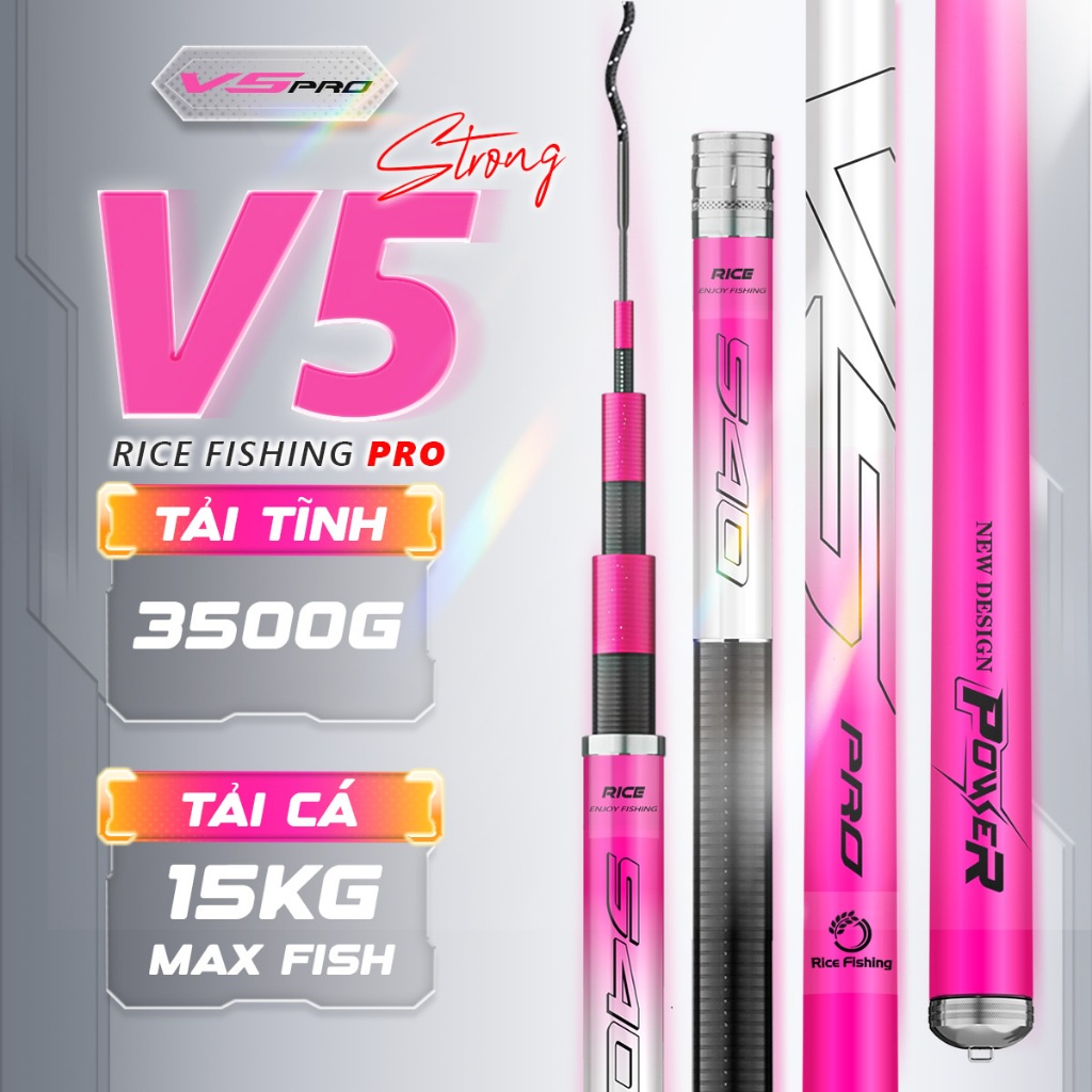 Cần câu đài V5 PRO RICE FISHING carbon 6 lớp 30T&40T cao cấp câu tổng hợp nhẹ tải cá tốt CC-27
