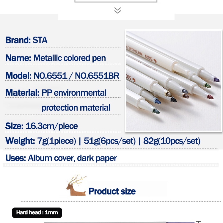 1 Cây Bút Màu Ánh Kim Chống Nước Ngòi Cứng / Đầu Mềm Dùng Vẽ album Màu Đen sta 6551