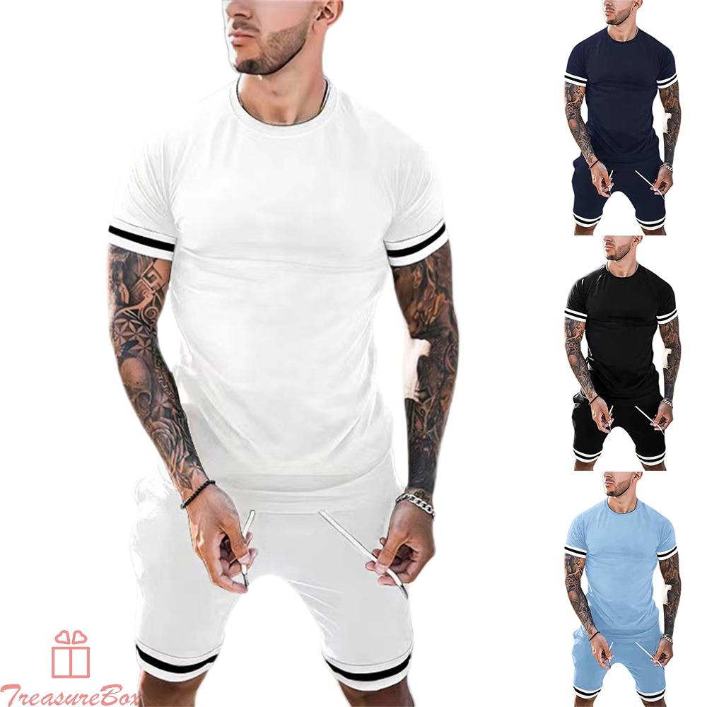 Tops+Pants For Men Gym Loose Men\'s Outfit Outfits Shorts Set Solid Color
