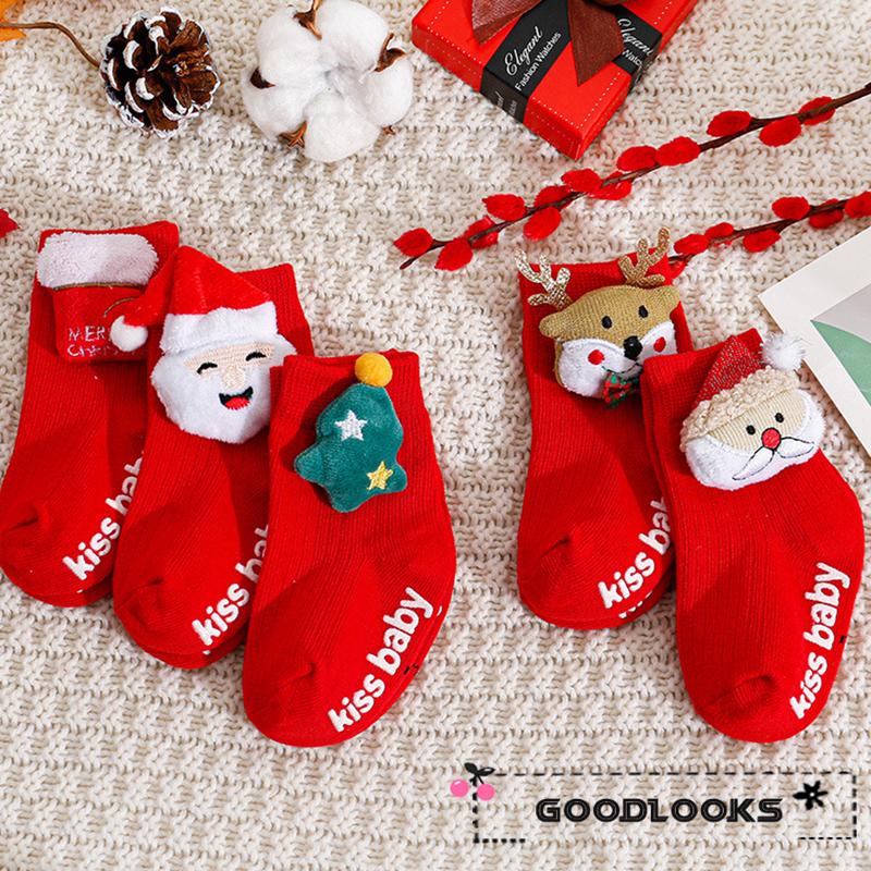 Gd Đôi Vớ cotton Giáng Sinh Ấm Áp Dễ Thương Có Kẹp Giữ Cho Bé Trai Bé Gái Sơ Sinh