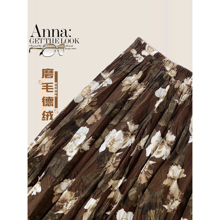 Thời Trang Chân Váy midi Chữ a Xếp Ly Lưng Thun Co Giãn Giữ Ấm Mùa Thu Đông Phong Cách retro Dành Cho Nữ