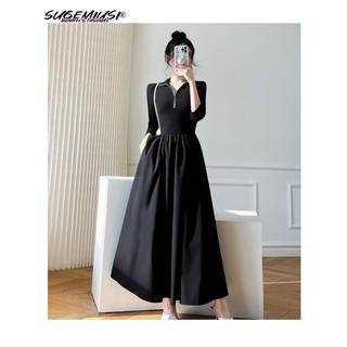 Sugemiusi Đầm Màu Đen Dáng Ôm Phong Cách Pháp Cổ Điển Thời Trang Mùa Thu Chất Lượng Cao