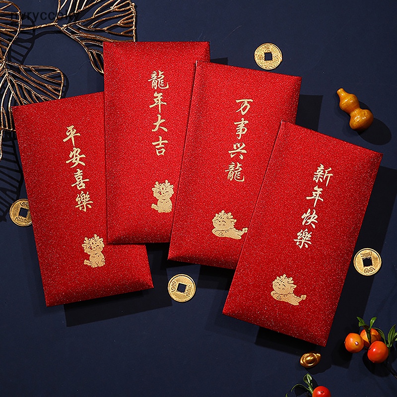 Set 6 Bao Lì Xì Đỏ Đóng Dấu Đóng Dấu Năm Mới Hình Rồng