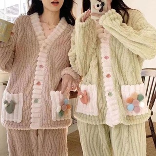 Bộ đồ ngủ lông cừu san hô dày dặn thời trang thu đông mới cho nữ