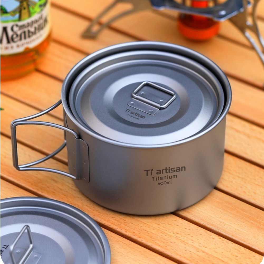 Motorland Bát Ăn Tối Bằng Titan Có Tay Cầm Có Thể Gấp Lại Dùng Khi Đi Cắm Trại Ngoài Trời