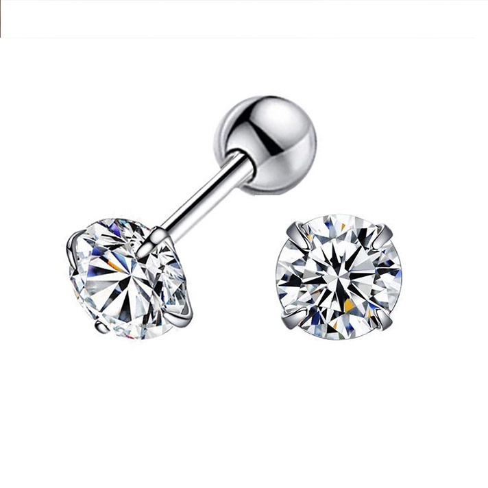 1 Đôi Bông Tai Mạ Bạc 925 Đính Đá zircon Đơn Giản