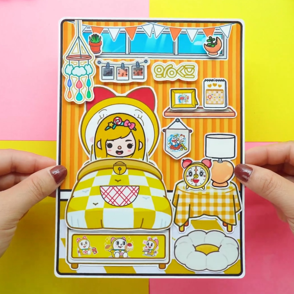 Học liệu toca DoreMon quite book đồ chơi bóc dán thông minh bằng giấy thủ công Zin Càu Vòng