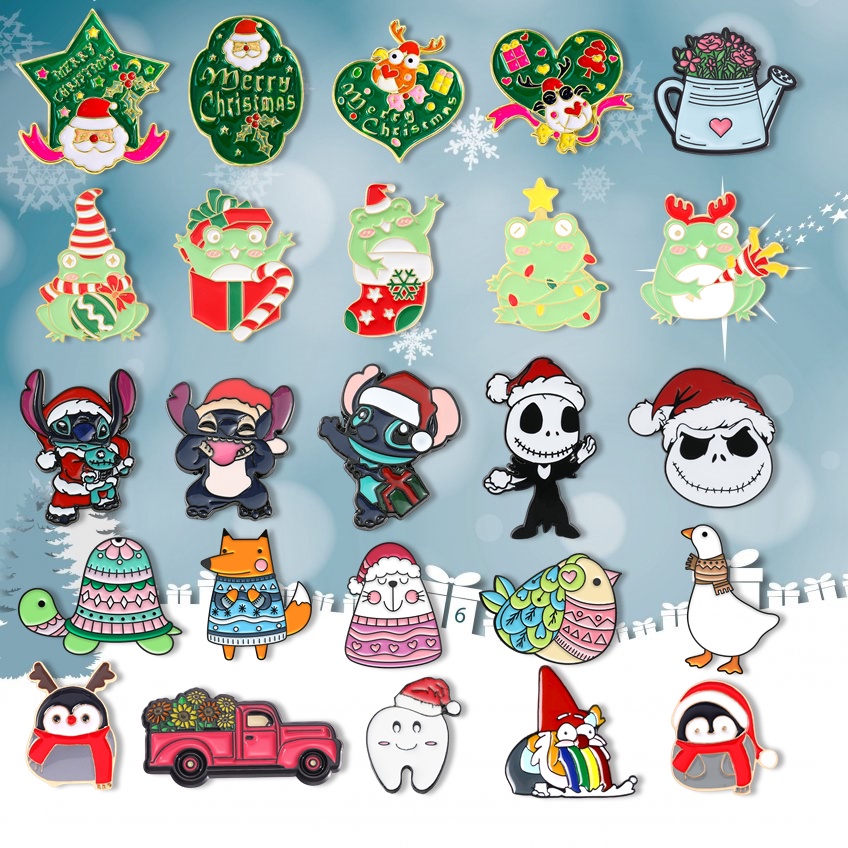 Hoạt Hình Huy Hiệu Cài Áo Hình Ông Già Noel / Mũ Giáng Sinh / Tuần Lộc Dễ Thương