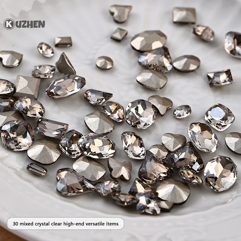 Kuzhen Set 30 Hạt Đá 3d Lấp Lánh Đế Phẳng Trang Trí Móng Nghệ Thuật Cho Nữ Quà Tặng Mùa Đông Nóng Bỏng