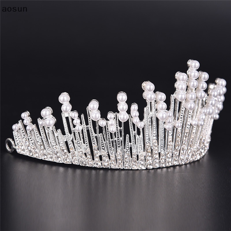Aosun Vương Miện Đính Ngọc Trai Và Kim Cương Giả Cho Cô Dâu