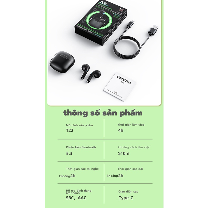 Tai Nghe Bluetooth TWS T22 Bluetooth Tai Nghe Chơi Game Không Dây Có Mic Tai Nghe Nhét Tai Mũ