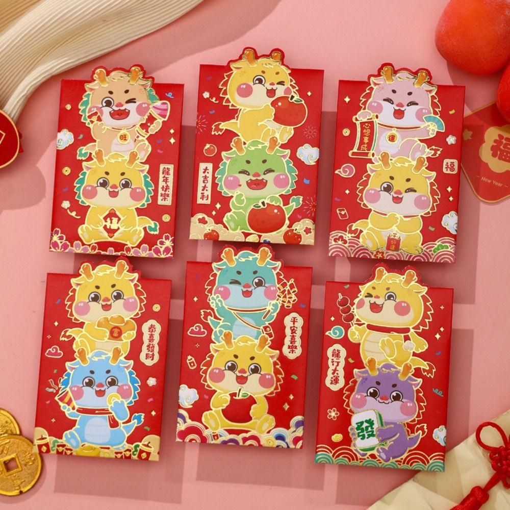 Set 6 Bao Lì Xì Đỏ mini In Họa Tiết Hoạt Hình 3d Thủ Công