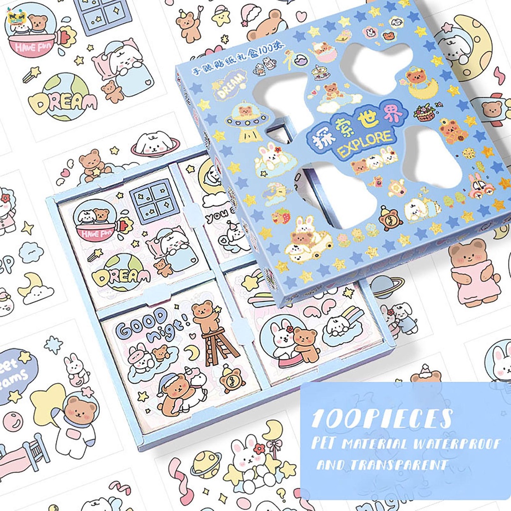 Set 100 Sticker Hoạt Hình Dễ Thương Dán Trang Trí Sổ Tay