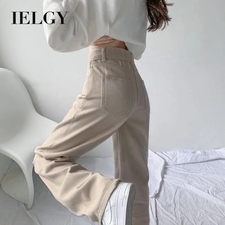 Ielgy Quần Jean Kaki Ống Rộng Lưng Cao Thời Trang Cho Nữ