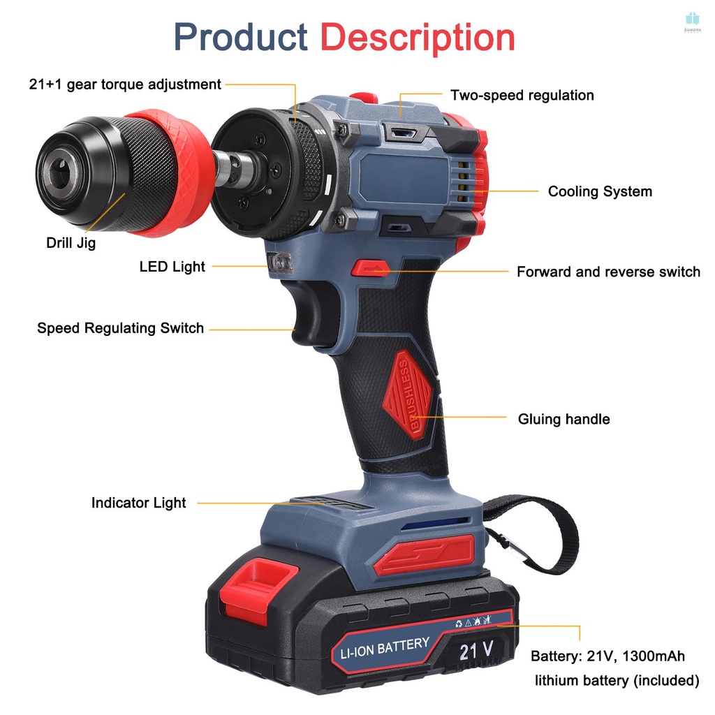 Multi-function Electric Screwdriver Lithium Drill 55Nm Torque Brushless Motor Practical Screw Driver Electronics Repair