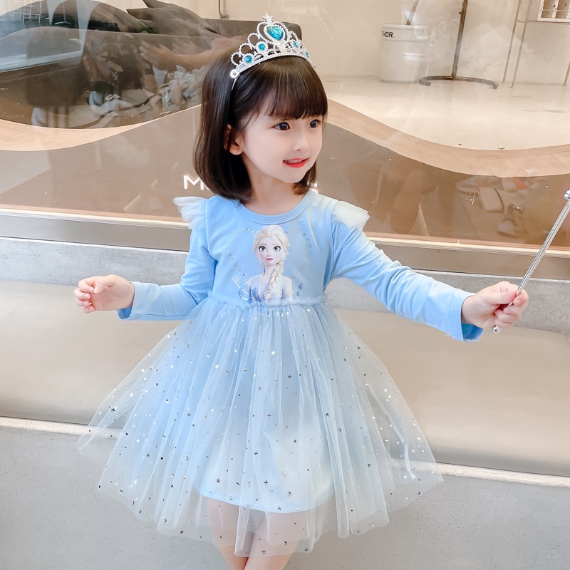 Momo Đầm Công Chúa elsa Tay Dài Thời Trang Mùa Thu Cho Bé Gái