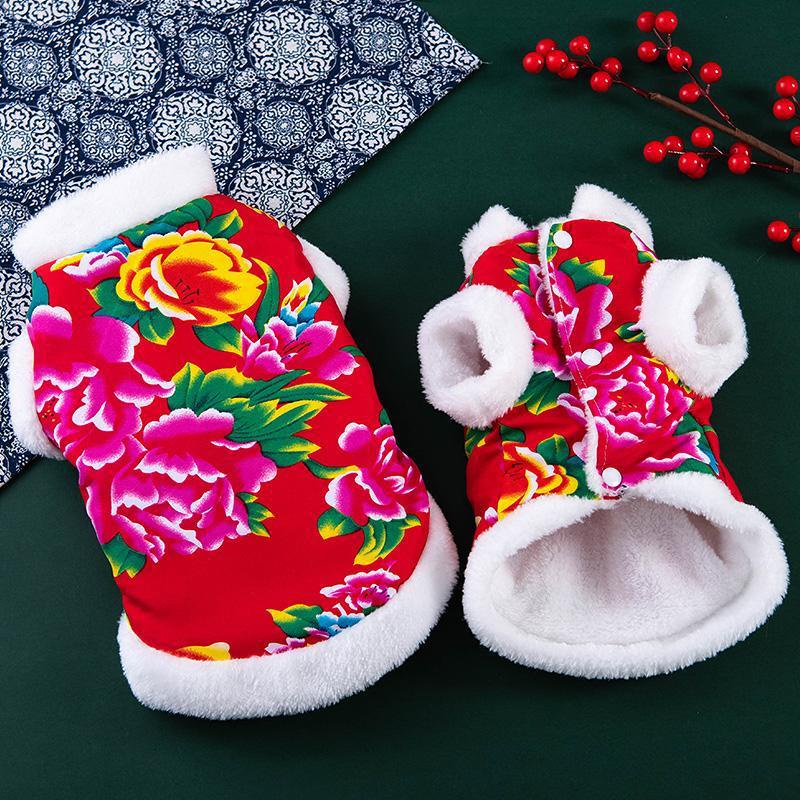 Áo Khoác cotton Họa Tiết Hoa Lớn Năm Mới Phong Cách Nước Ngoài Dành Cho Mèo Cưng