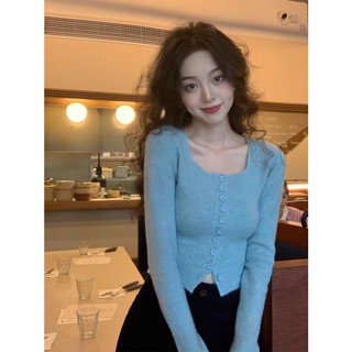  Kii Wii Mùa Thu Mới Chắc Chắn Cổ Vuông Ngắn Phù Hợp Với Áo Sơ Mi Dệt Kim Dài Tay Nữ 
