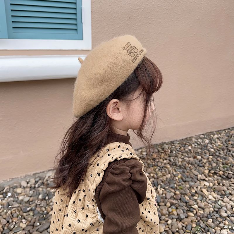 Mũ beret Len Phong Cách Họa Sĩ Hàn Quốc Thời Trang Thu Đông Cho Bé Gái