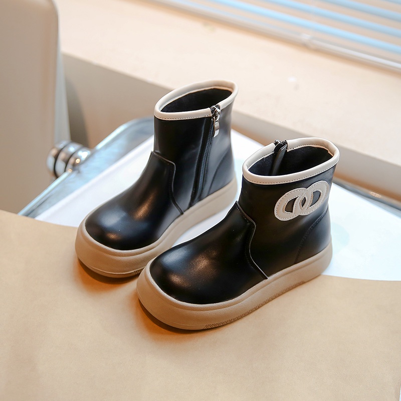 Giày Bốt martin Bằng Da Đế Mềm Có Khóa Kéo Đơn Giản Thoải Mái Cho Bé Gái 3-18 Tuổi