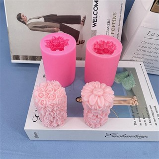 Khuôn silicone Làm Nến Sáp Hình Trụ Họa Tiết Hoa Hồng 3d diy