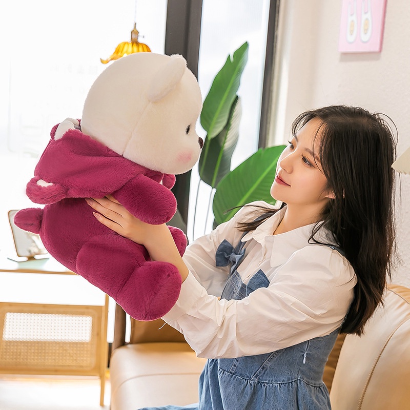 Gấu Nhồi Bông Đội Mũ Tai Gấu Dâu Tây Dễ Thương Dùng Làm Quà Tặng Sinh Nhật Cho Bé