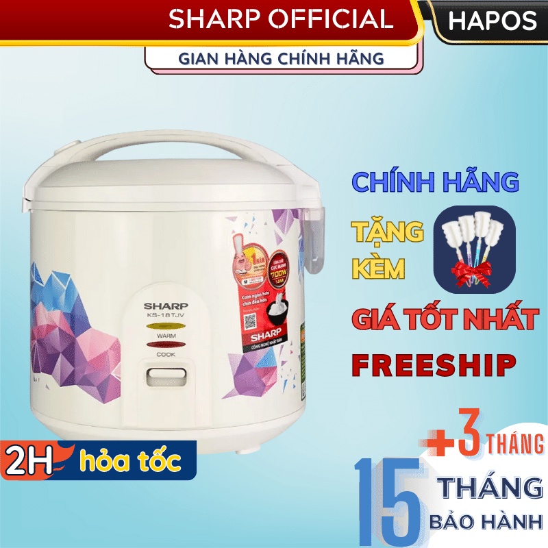 Nồi cơm điện 1.8 Lít nắp gài Sharp Chính hãng 700W, có xửng hấp lòng nồi chống dính KS-18TJV - HAPOS OFFICIAL
