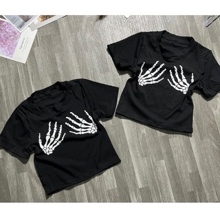 RẺ VÔ ĐỊCH Áo Thun Croptop Tay Ngắn Hình Xương Bàn Tay