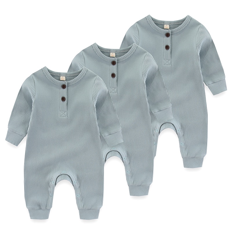 Bộ Áo Liền Quần Bằng cotton Dệt Kim 3 Mảnh Màu Trơn Tay Dài Dành Cho Bé Trai Gái Sơ Sinh