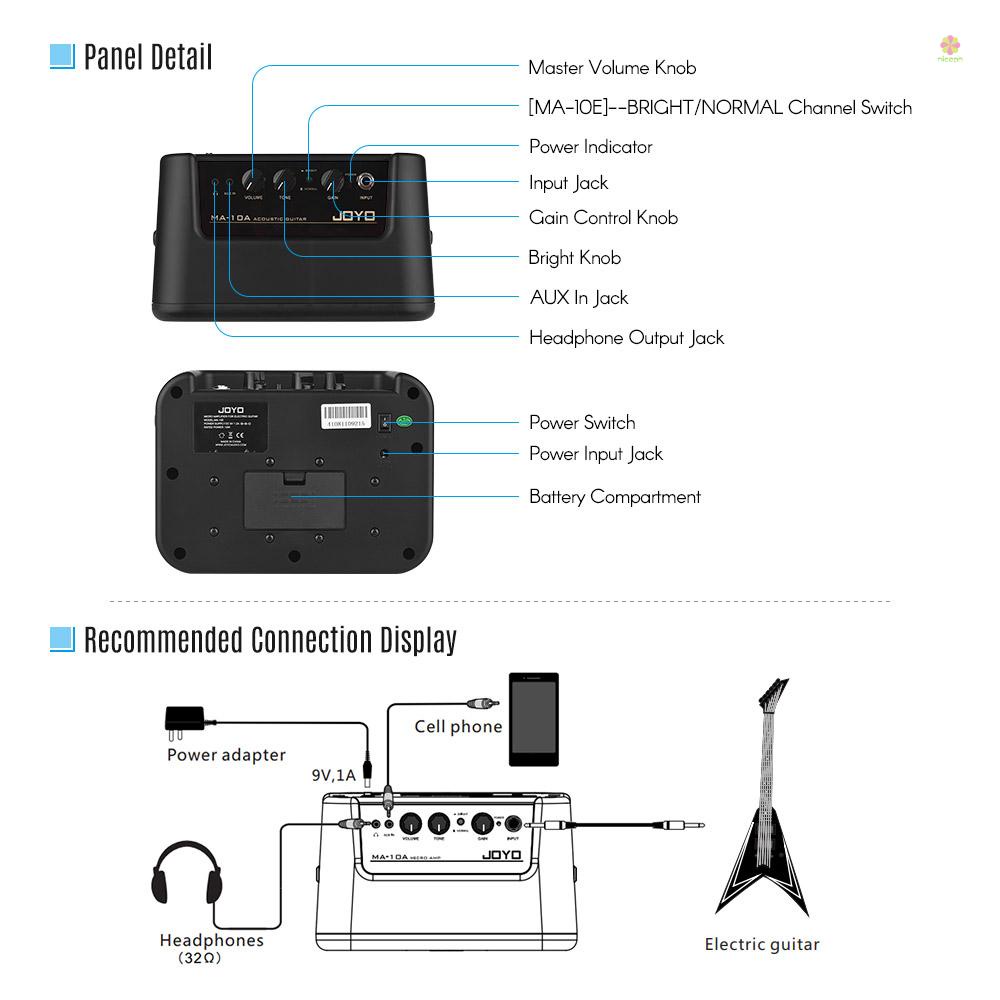 Joyo Loa Khuếch Đại Âm Thanh ma-10e 10watt amp od / Hai Kênh Làm Sạch Cho Đàn guitar Điện