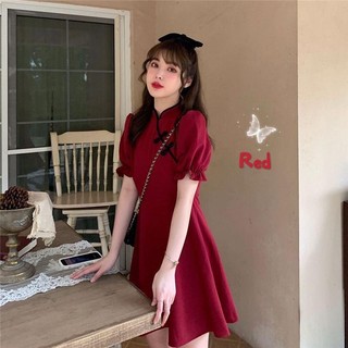 MTMM Đầm Sườn Xám trơn Trung Hoa Cách Tân Dáng Sườn Xám Ngắn Phong Cách MMT42