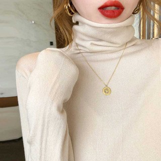 Áo Thun Ngắn Mỏng Dáng Rộng Cổ Cao Thời Trang Mùa Thu Phong Cách retro Mới Cho Nữ