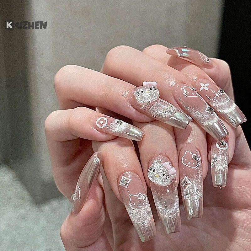 Set 10 Miếng Dán Trang Trí Móng Tay Hình Mèo hello kitty Xinh Xắn
