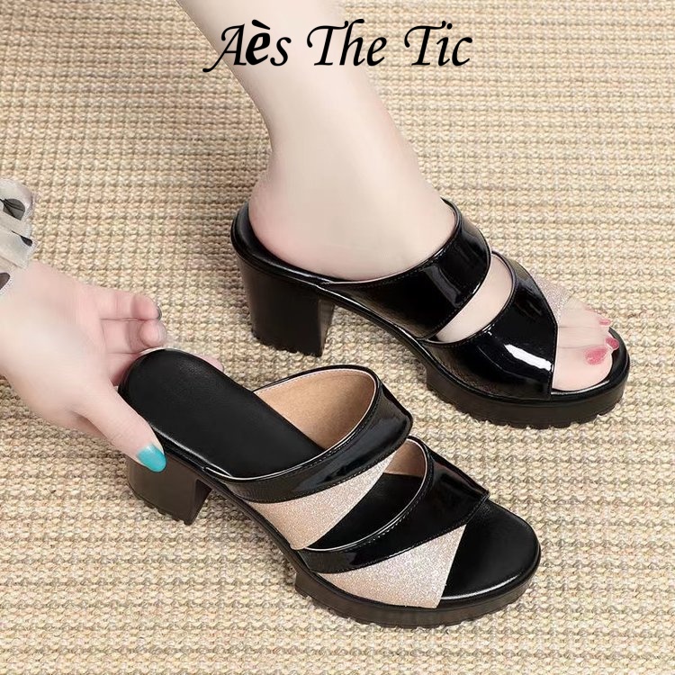 Aès  dép sandal nữ đế cao giày cao gót nữ đi chơi giày sandal cao gót mũi hở mẫu mới Lót êm ái Bảnh bao Phong cách đơn giản Chống thấm nước FGL23C05L1 49Z231205
