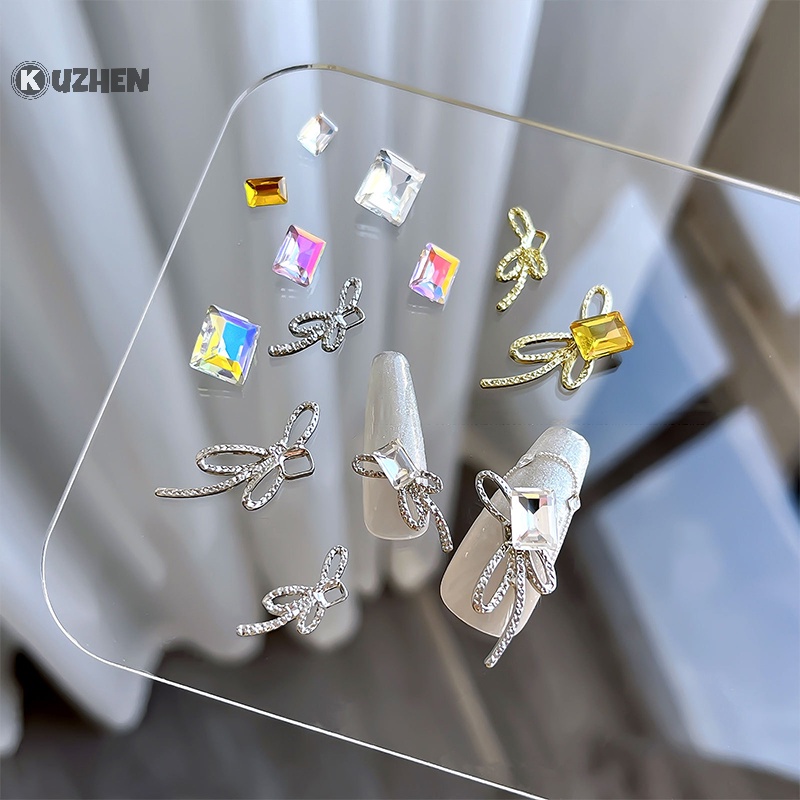 Set 10 Phụ Kiện Trang Trí Móng Tay 3d Màu Vàng / Bạc Hình Nơ