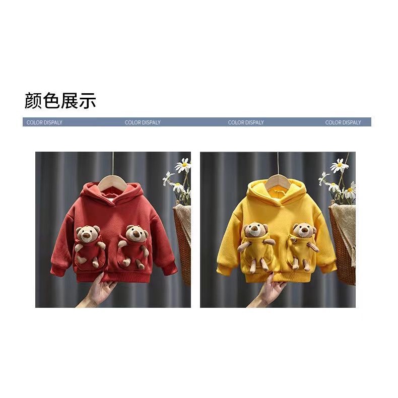 Áo Nỉ Tay Dài Dáng Rộng Có Túi In Hình Gấu Phong Cách Hàn Quốc Thời Trang Thu Đông Mới Cho Bé Gái