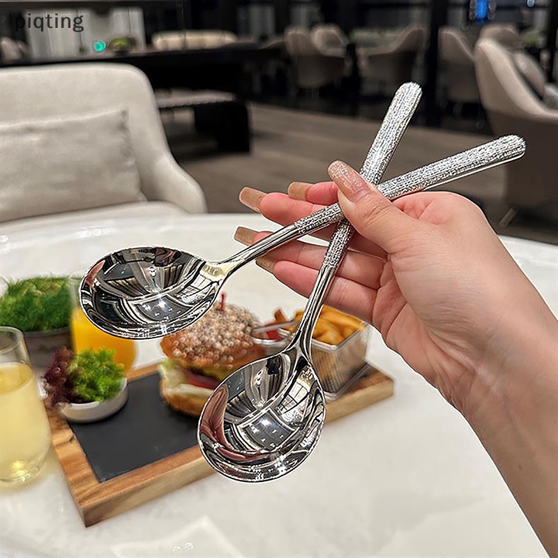 Piqt Muỗng Ăn Lẩu / Súp Bằng Thép Không Gỉ Tay Cầm Dài Sáng Tạo Phong Cách Hàn Quốc Cho Nhà Bếp Gia Đình