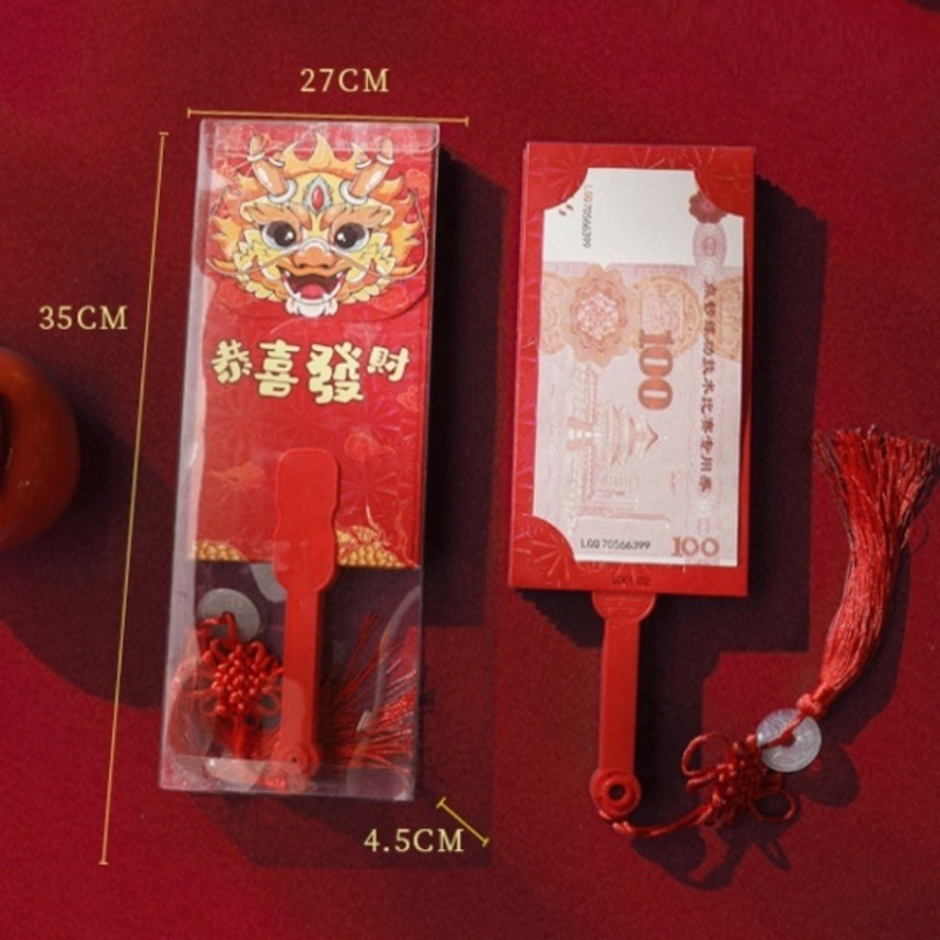 Bao Lì Xì Đỏ Hai Mặt 10 Thẻ angpao Hình Quạt Dày Sáng Tạo Năm Mới 2024