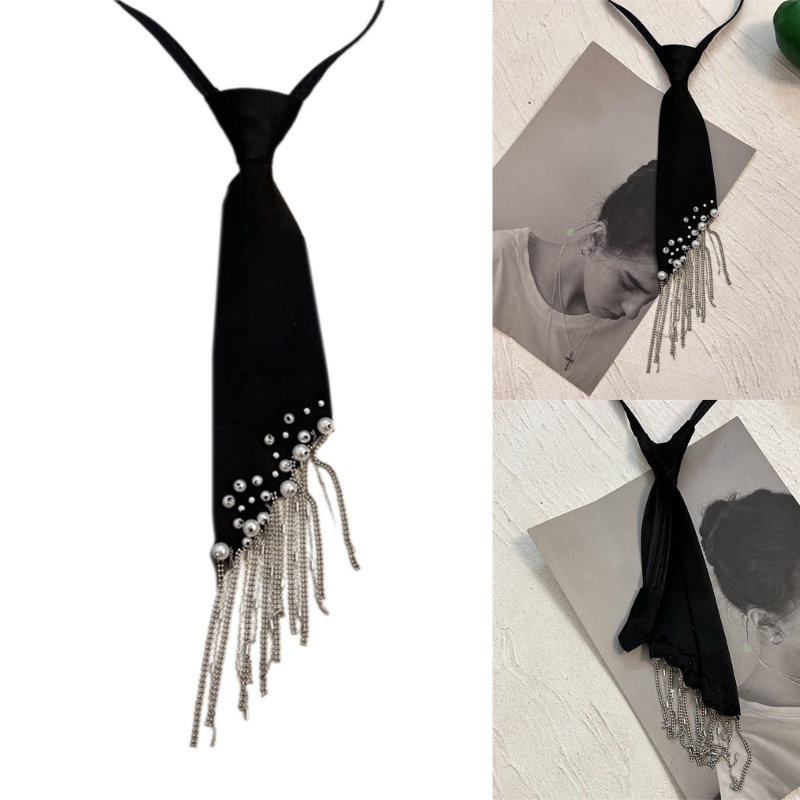 HO Thời Trang Bé Gái Đi Học Đồng Phục Cà Vạt JK Gothic Ngọc Trai Tua Rua Preepy Look