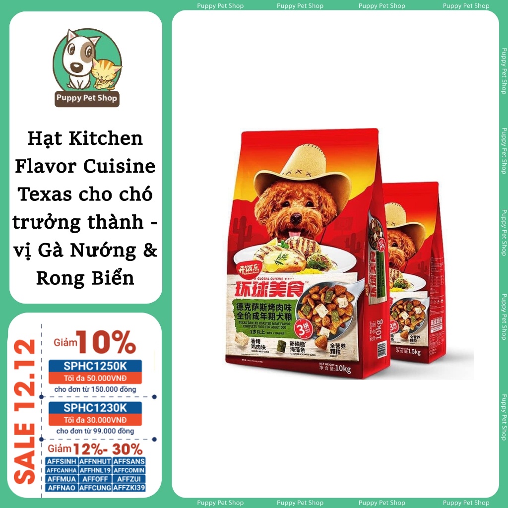 Hạt Kitchen Flavor Cuisine Texas cho chó trưởng thành - vị Gà Nướng & Rong Biển
