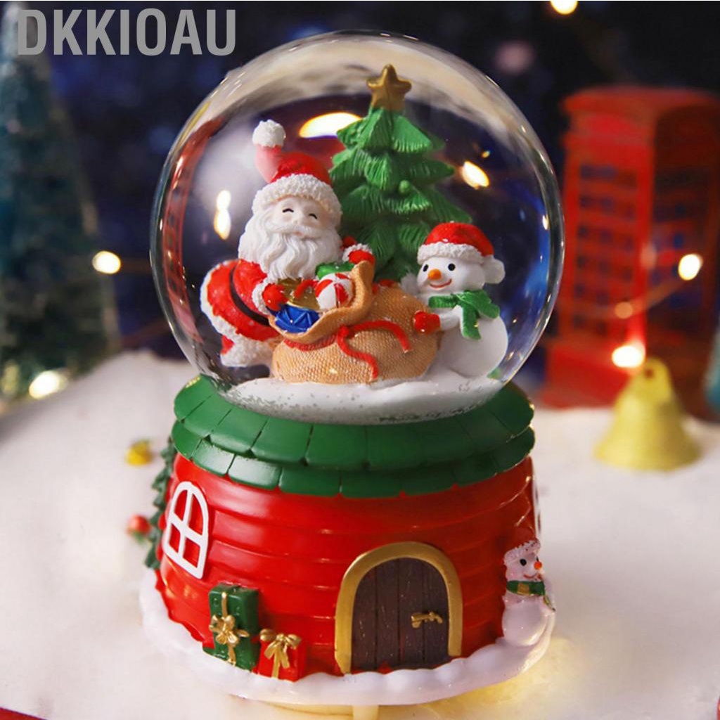 Dkkioau Luminous Christmas Music Box Crystal Ball Cartoon Santa Musical Snow Globe Decoration Ornament Home Decor