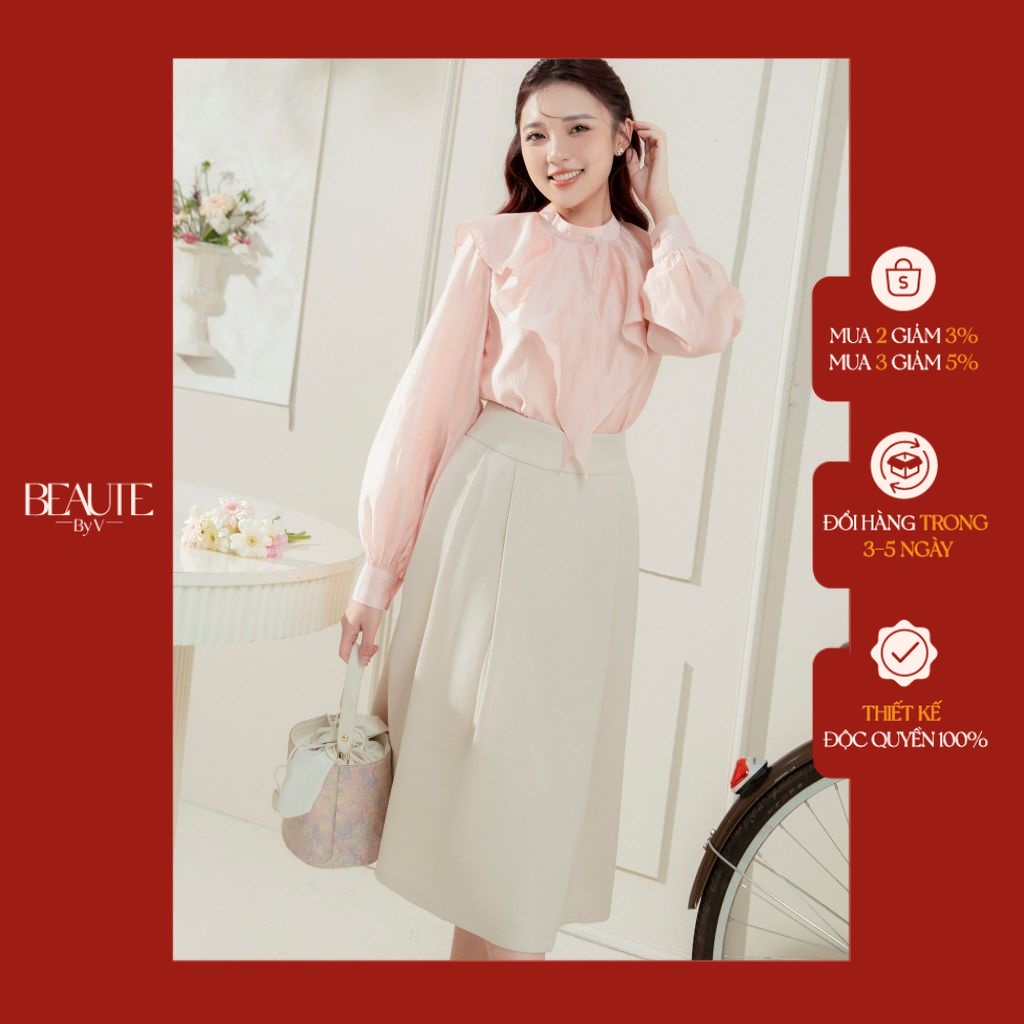 BEAUTEBYV - Chân váy nữ xoè cách điệu phần đai Hella