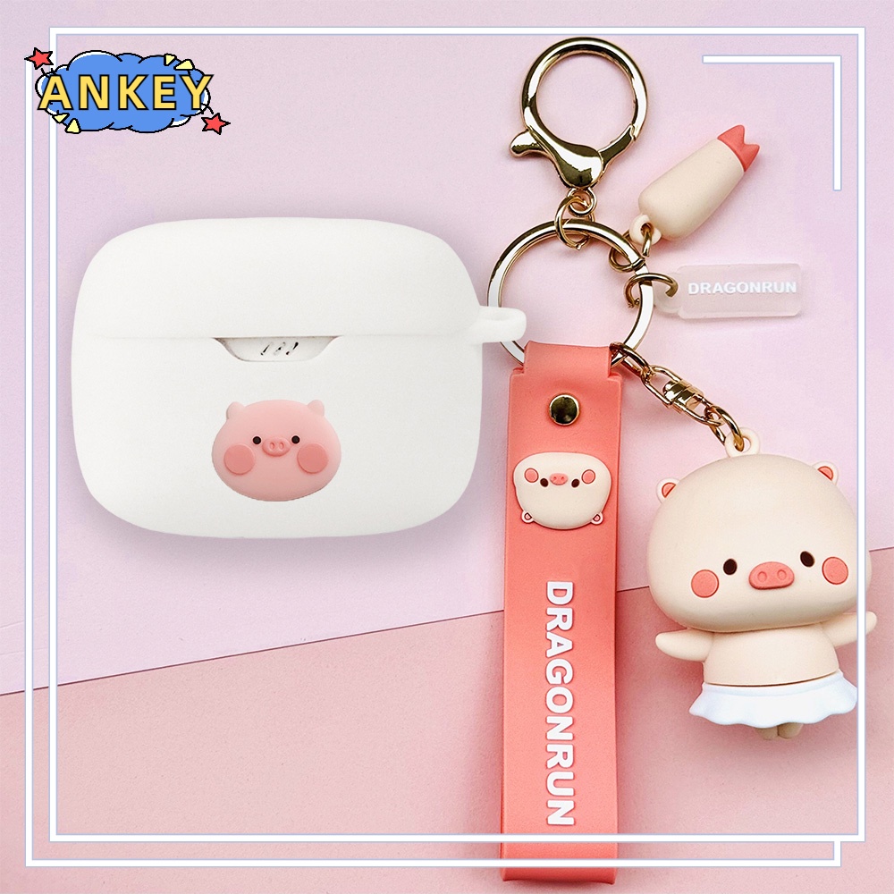 For JBL Wave Beam W200 Vibe 200 Earphone Silicone Case Cute Bear Earbuds Soft Protective Headphone Cover Headset Skin with Pendant